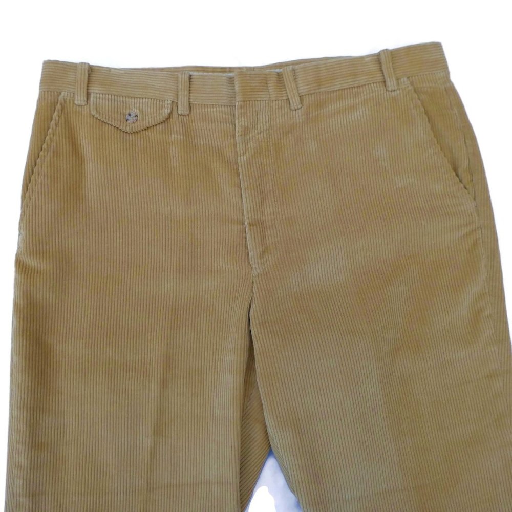 36x29.5 Vintage Men Trouser Pants Corduroy Tan USA Flap Pockets Retro Straight